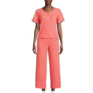Secret Treasures Hacci Waffle Henley Top Wide Leg Pant Pajama Set Womens Size ML
